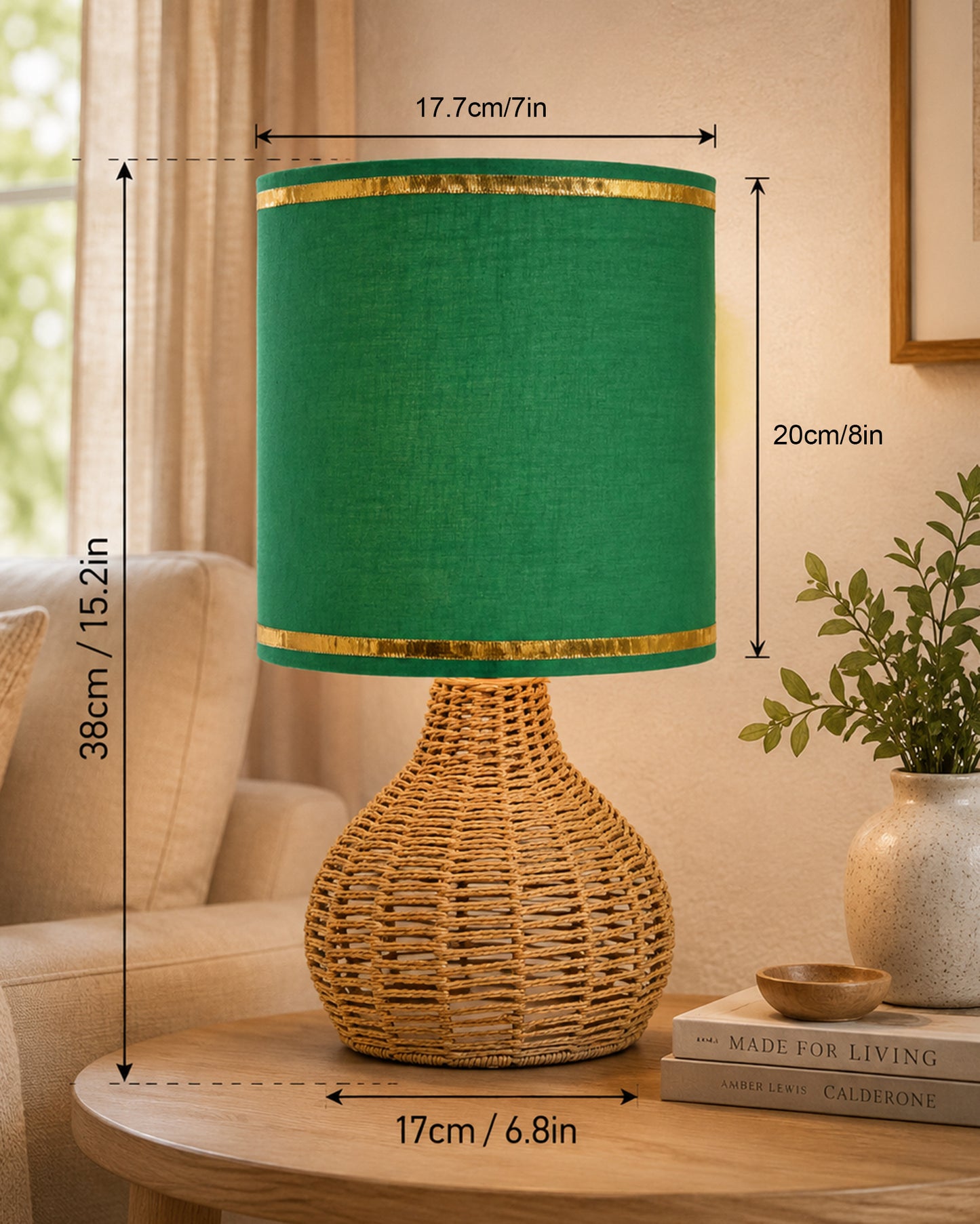Homesake® Raffia Rattan Table Lamp, Small Nightstand Lamp with Linen Fabric Lampshade, Bedside Lamp for Bedroom, Living Room, Study & Livra Home Décor | Warm Ambient Lighting (Spinning, Jute)