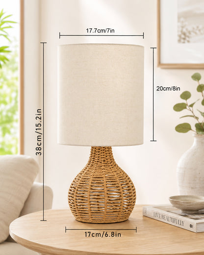 Homesake® Raffia Rattan Table Lamp, Small Nightstand Lamp with Linen Fabric Lampshade, Bedside Lamp for Bedroom, Living Room, Study & Livra Home Décor | Warm Ambient Lighting (Spinning, Jute)
