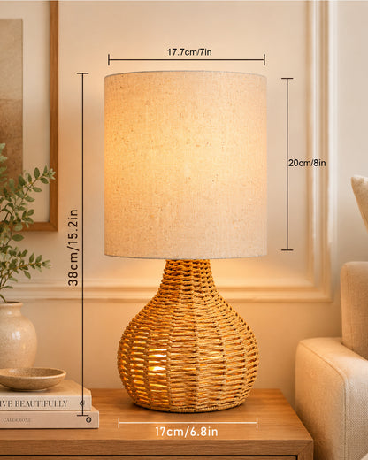 Homesake® Raffia Rattan Table Lamp, Small Nightstand Lamp with Linen Fabric Lampshade, Bedside Lamp for Bedroom, Living Room, Study & Livra Home Décor | Warm Ambient Lighting (Spinning, Jute)