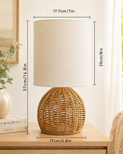 Homesake® Shade Rattan Table Lamp for Bedroom & Living Room, Natural Wicker Bedside Lamp for Bedroom, Living Room & Home Décor, E27 Holder, Livra, Scandinavian, Minimal Style Lighting (Round, Jute)