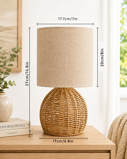 Homesake® Shade Rattan Table Lamp for Bedroom & Living Room, Natural Wicker Bedside Lamp for Bedroom, Living Room & Home Décor, E27 Holder, Livra, Scandinavian, Minimal Style Lighting (Round, Jute)