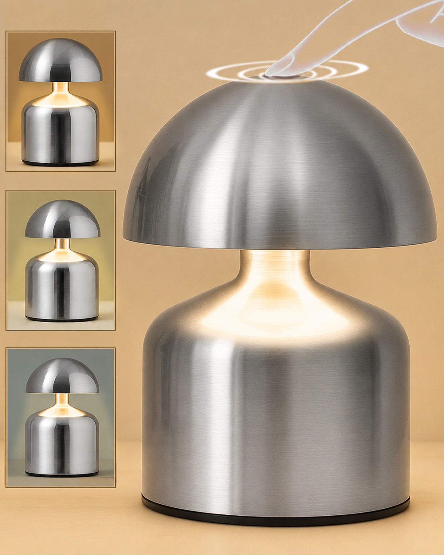 Table Lamp Portable Lamps for Bedroom, Night Lamp, Table Lamp for Bedroom & Living Room, Bedside Lamp, Dimming, 3 Colour Touch Control, Wireless Charging, Metal Mushroom, Gold