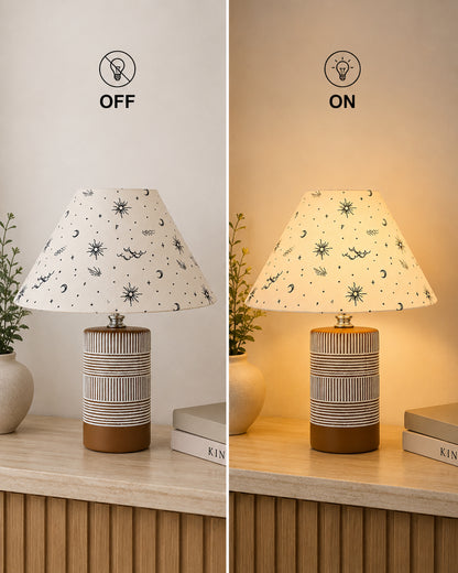 Homesake® Artisan Brown Ribbed Ceramic Table Lamp with Fabric Shade | Decorative Bedside Nightstand Lamp for Bedroom, Living Room, Study & Home Office | Modern E27 Table Light