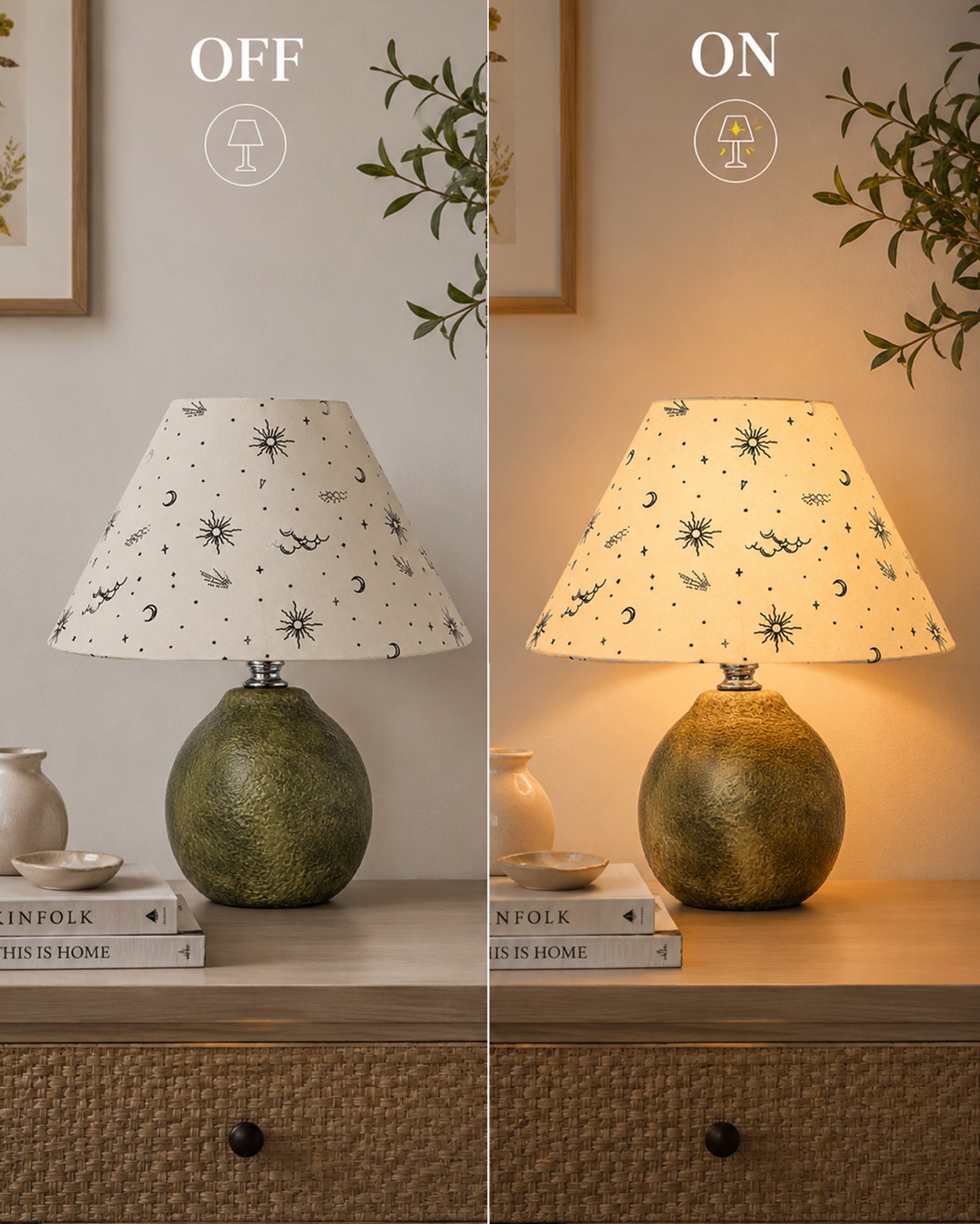 Homesake® Artisan Distressed Green Ceramic Table Lamp with Pleated Khadi Fabric Shade | Decorative Bedside Lamp for Bedroom, Living Room, Study | E27 Home Décor Light
