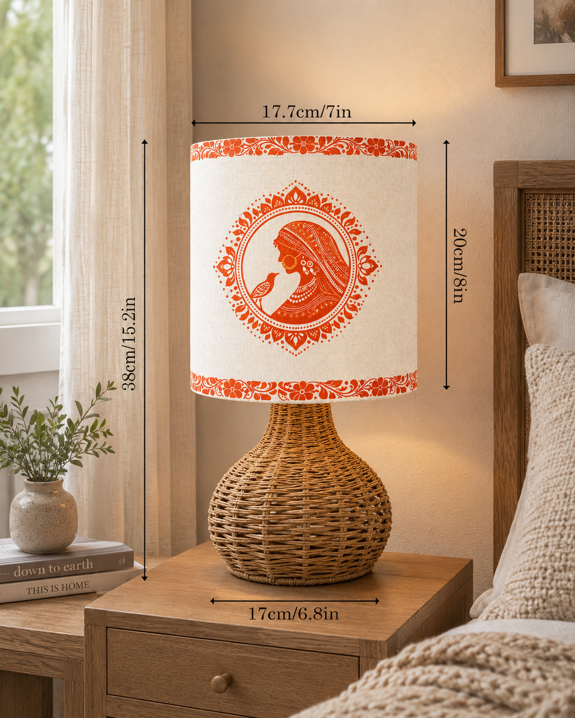 Homesake® Raffia Rattan Table Lamp, Small Nightstand Lamp with Linen Fabric Lampshade, Bedside Lamp for Bedroom, Living Room, Study & Livra Home Décor | Warm Ambient Lighting (Spinning, Jute)