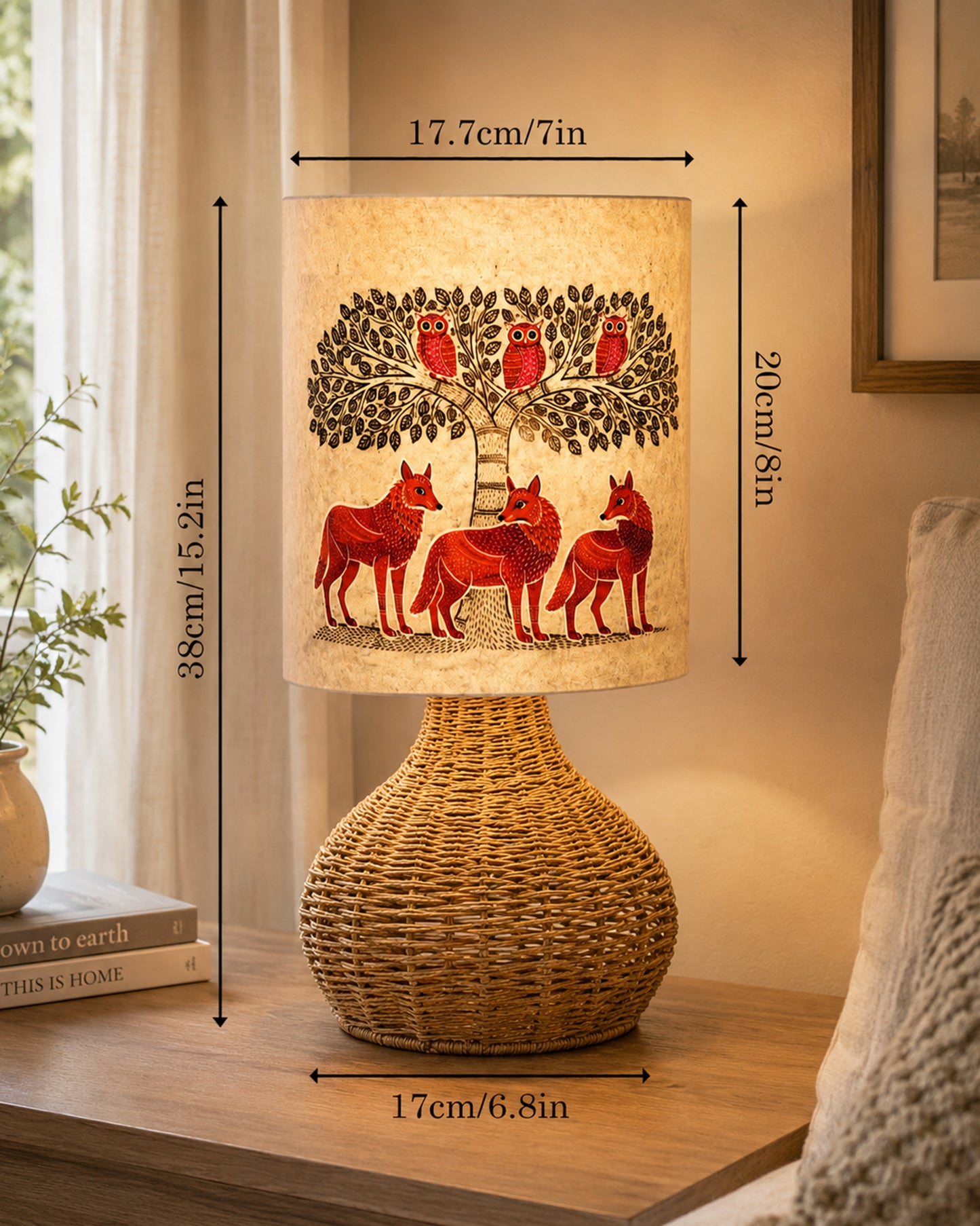 Homesake® Raffia Rattan Table Lamp, Small Nightstand Lamp with Linen Fabric Lampshade, Bedside Lamp for Bedroom, Living Room, Study & Livra Home Décor | Warm Ambient Lighting (Spinning, Jute)