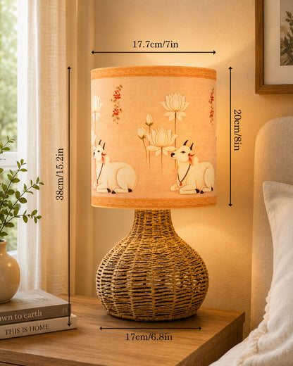 Homesake® Raffia Rattan Table Lamp, Small Nightstand Lamp with Linen Fabric Lampshade, Bedside Lamp for Bedroom, Living Room, Study & Livra Home Décor | Warm Ambient Lighting (Spinning, Jute)
