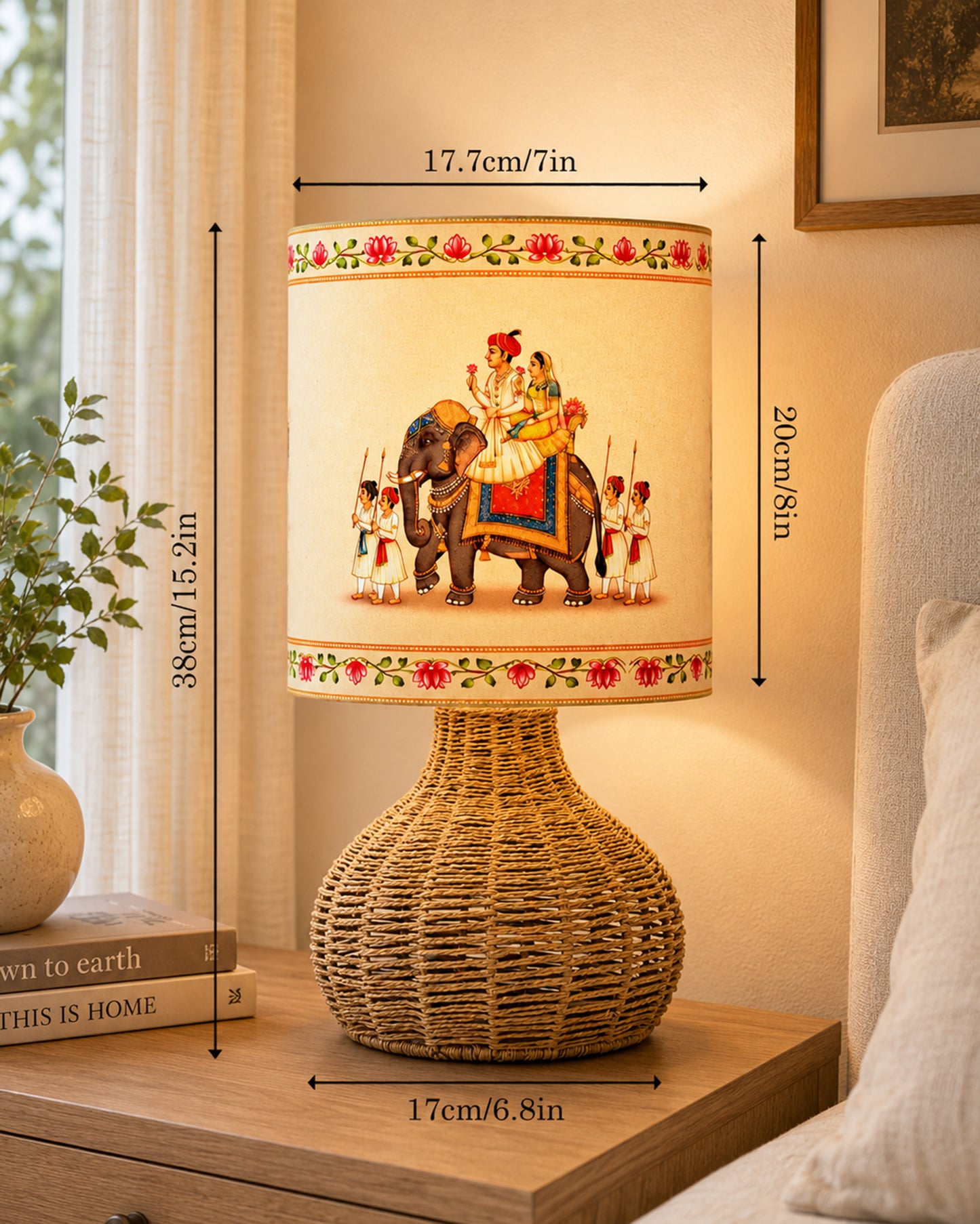 Homesake® Raffia Rattan Table Lamp, Small Nightstand Lamp with Linen Fabric Lampshade, Bedside Lamp for Bedroom, Living Room, Study & Livra Home Décor | Warm Ambient Lighting (Spinning, Jute)