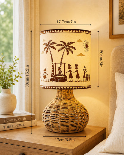 Homesake® Raffia Rattan Table Lamp, Small Nightstand Lamp with Linen Fabric Lampshade, Bedside Lamp for Bedroom, Living Room, Study & Livra Home Décor | Warm Ambient Lighting (Spinning, Jute)