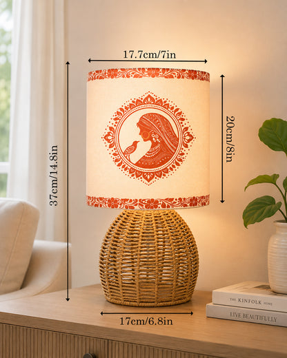 Homesake® Shade Rattan Table Lamp for Bedroom & Living Room, Natural Wicker Bedside Lamp for Bedroom, Living Room & Home Décor, E27 Holder, Livra, Scandinavian, Minimal Style Lighting (Round, Jute)