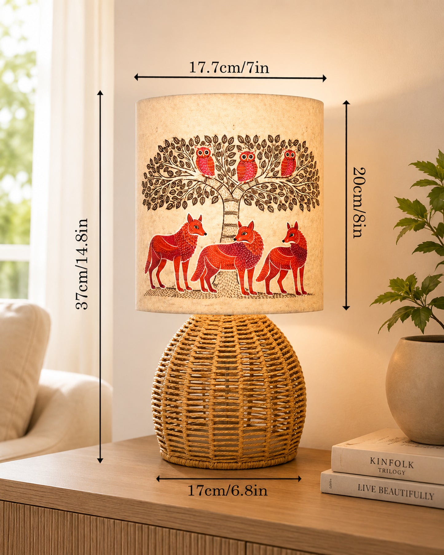 Homesake® Shade Rattan Table Lamp for Bedroom & Living Room, Natural Wicker Bedside Lamp for Bedroom, Living Room & Home Décor, E27 Holder, Livra, Scandinavian, Minimal Style Lighting (Round, Jute)