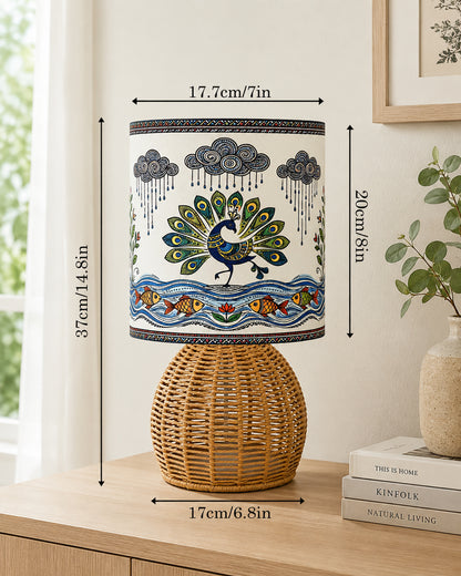 Homesake® Shade Rattan Table Lamp for Bedroom & Living Room, Natural Wicker Bedside Lamp for Bedroom, Living Room & Home Décor, E27 Holder, Livra, Scandinavian, Minimal Style Lighting (Round, Jute)