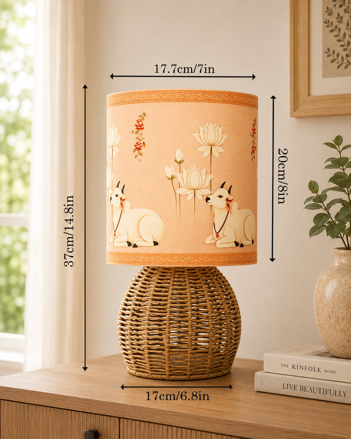 Homesake® Shade Rattan Table Lamp for Bedroom & Living Room, Natural Wicker Bedside Lamp for Bedroom, Living Room & Home Décor, E27 Holder, Livra, Scandinavian, Minimal Style Lighting (Round, Jute)