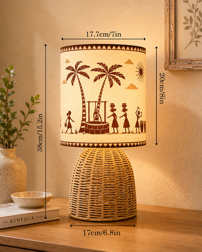 Homesake® Raffia Rattan Table Lamp with Fabric Shade, Small Nightstand Lamp, Natural Wicker Bedside Lamp for Bedroom, Living Room, Study & Home Décor, Livra Collection | E27 Holder