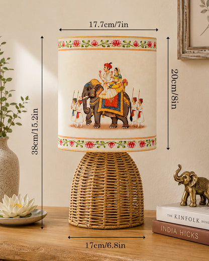 Homesake® Raffia Rattan Table Lamp with Fabric Shade, Small Nightstand Lamp, Natural Wicker Bedside Lamp for Bedroom, Living Room, Study & Home Décor, Livra Collection | E27 Holder