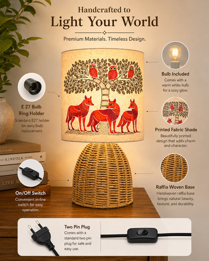 Homesake® Raffia Rattan Table Lamp with Fabric Shade, Small Nightstand Lamp, Natural Wicker Bedside Lamp for Bedroom, Living Room, Study & Home Décor, Livra Collection | E27 Holder