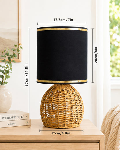 Homesake® Shade Rattan Table Lamp for Bedroom & Living Room, Natural Wicker Bedside Lamp for Bedroom, Living Room & Home Décor, E27 Holder, Livra, Scandinavian, Minimal Style Lighting (Round, Jute)