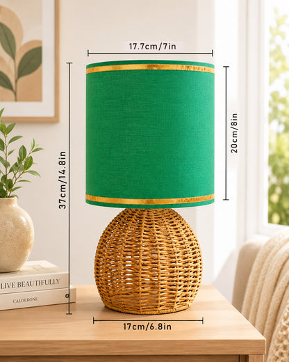 Homesake® Shade Rattan Table Lamp for Bedroom & Living Room, Natural Wicker Bedside Lamp for Bedroom, Living Room & Home Décor, E27 Holder, Livra, Scandinavian, Minimal Style Lighting (Round, Jute)