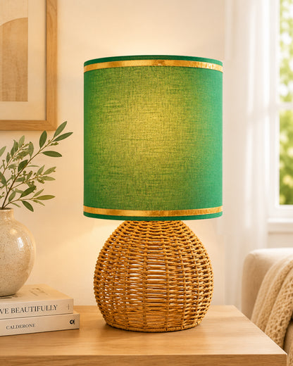 Homesake® Shade Rattan Table Lamp for Bedroom & Living Room, Natural Wicker Bedside Lamp for Bedroom, Living Room & Home Décor, E27 Holder, Livra, Scandinavian, Minimal Style Lighting (Round, Jute)