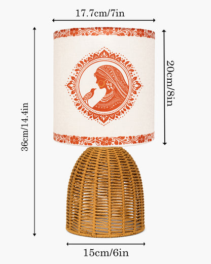 Homesake® Raffia Rattan Table Lamp with Fabric Shade, Small Nightstand Lamp, Natural Wicker Bedside Lamp for Bedroom, Living Room, Study & Home Décor, Livra Collection | E27 Holder