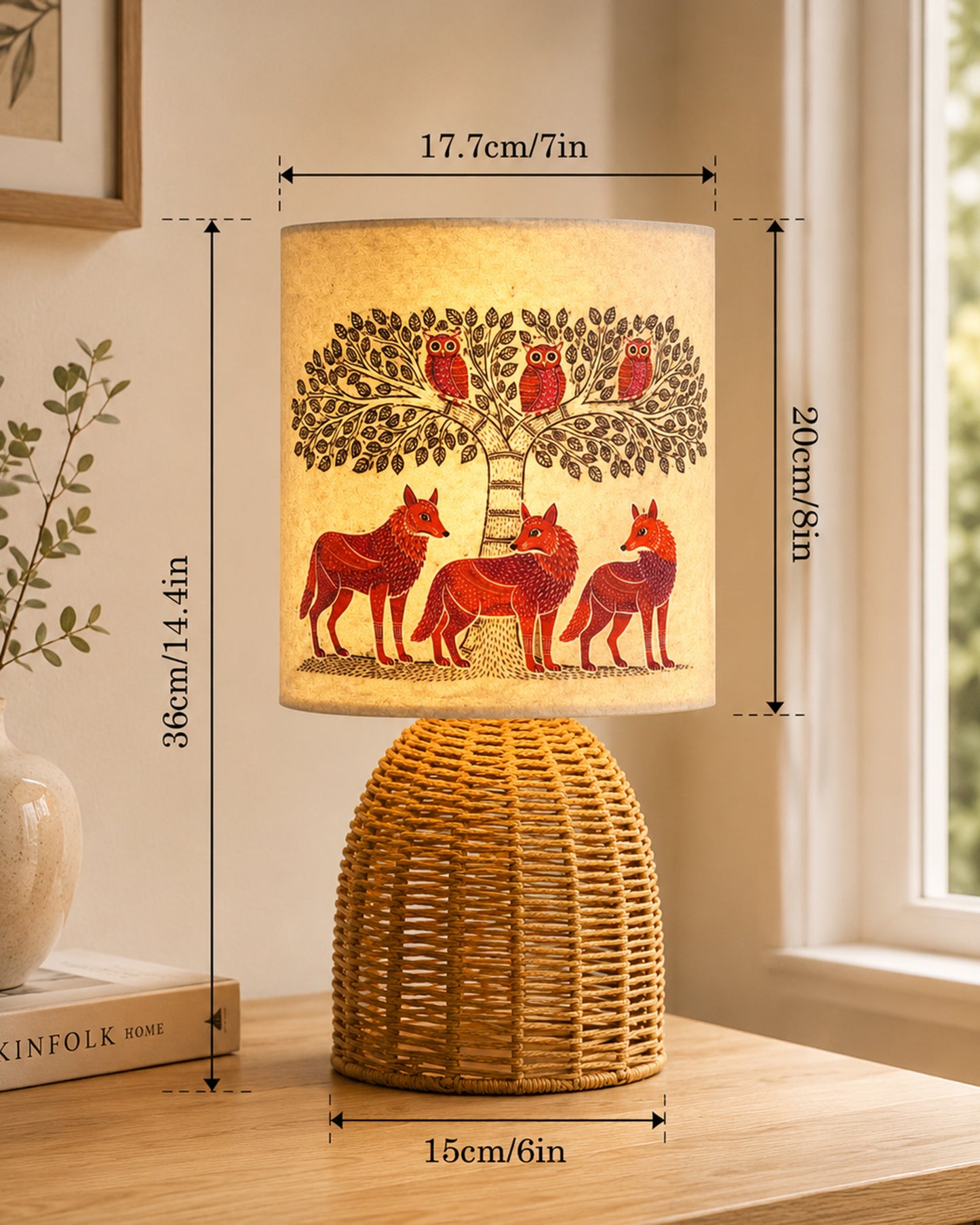 Homesake® Raffia Rattan Table Lamp with Fabric Shade, Small Nightstand Lamp, Natural Wicker Bedside Lamp for Bedroom, Living Room, Study & Home Décor, Livra Collection | E27 Holder