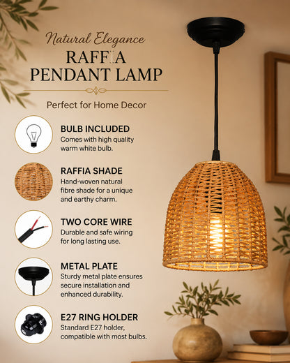 Seagrass Chandelier Hanging Lamp Natural Rattan Weaving Single Light Fixture Rustic Pendant Light for Kitchen Dining Room Restaurants Bars, Natural Texture, Bottle