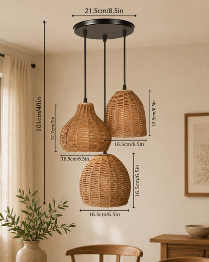 Seagrass Chandelier Hanging Lamp Natural Rattan Weaving Single Light Fixture Rustic Pendant Light for Kitchen Dining Room Restaurants Bars, Natural Texture, Bottle