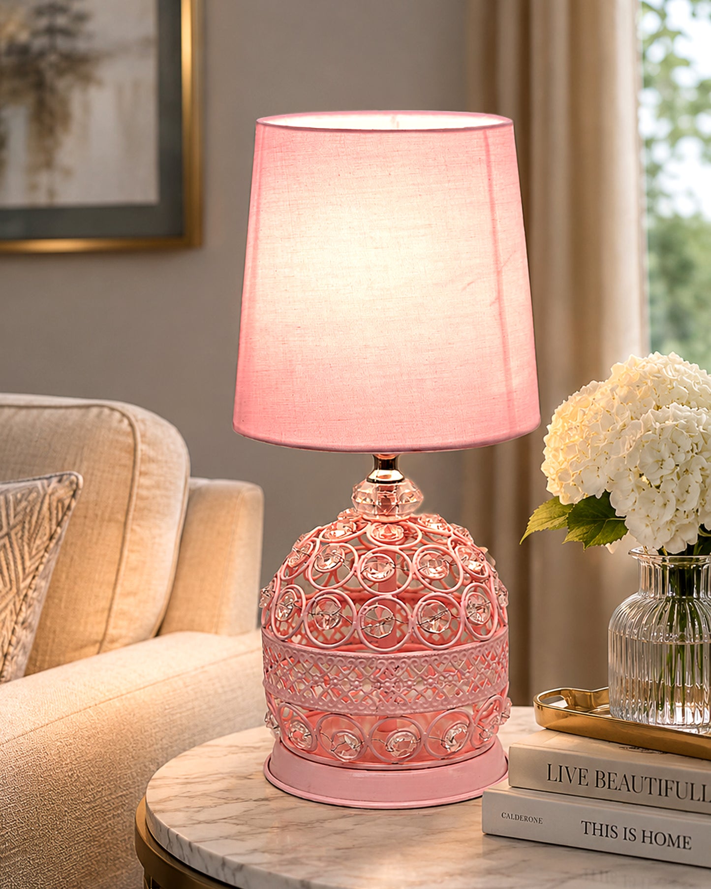 Homesake® Modern Small Crystal Table Lamp,Contemporary Bedroom Bedside Nightstand Lamp,Desk Globe Lamp for Living Room Girls Kids Room