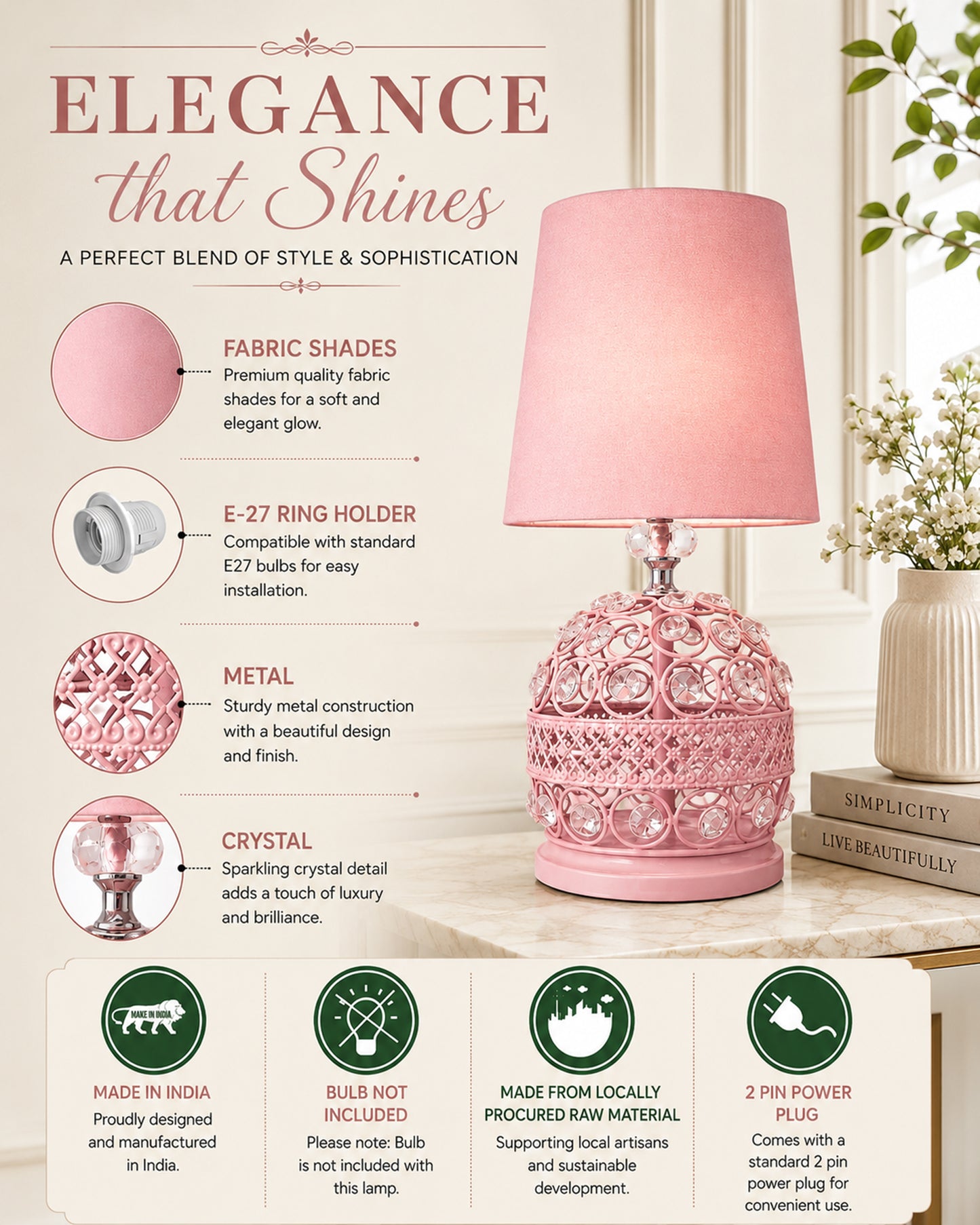 Homesake® Modern Small Crystal Table Lamp,Contemporary Bedroom Bedside Nightstand Lamp,Desk Globe Lamp for Living Room Girls Kids Room