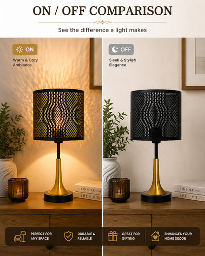 Rustic Farmhouse Metal Table Lamp Fabric Shade for Bedroom Living Room House Home Bedside Nightstand Office Family, Dual Color Trumpet Bell, Jute Cone