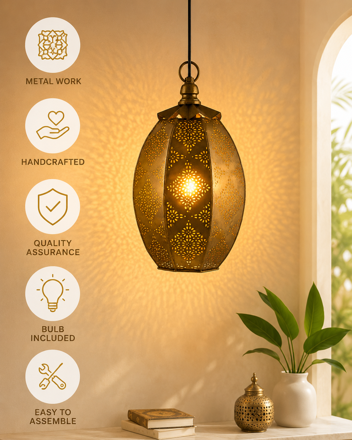 Antique Oval Moroccan hanging ceiling lamp, antique finish hanging pendant light