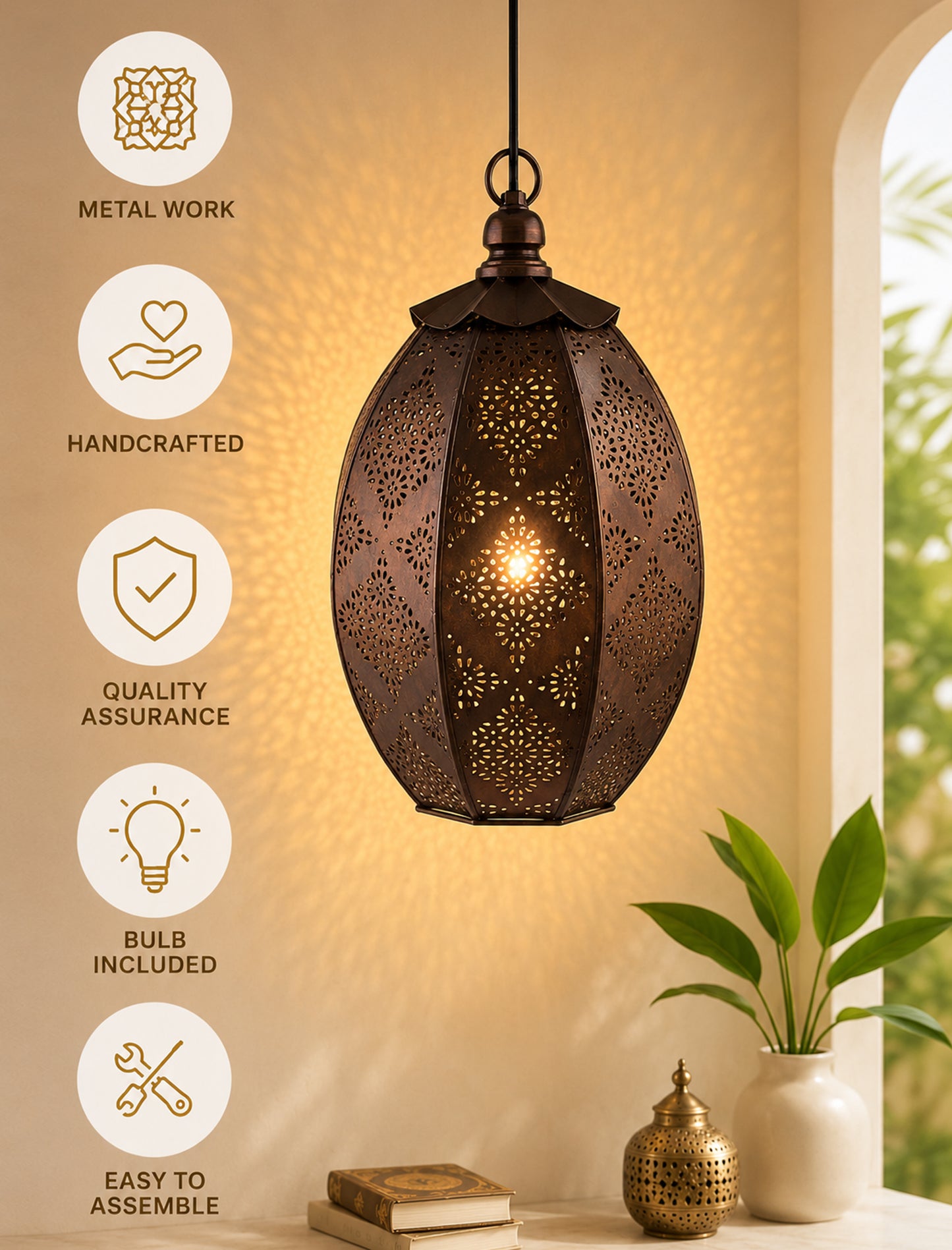 Antique Oval Moroccan hanging ceiling lamp, antique finish hanging pendant light