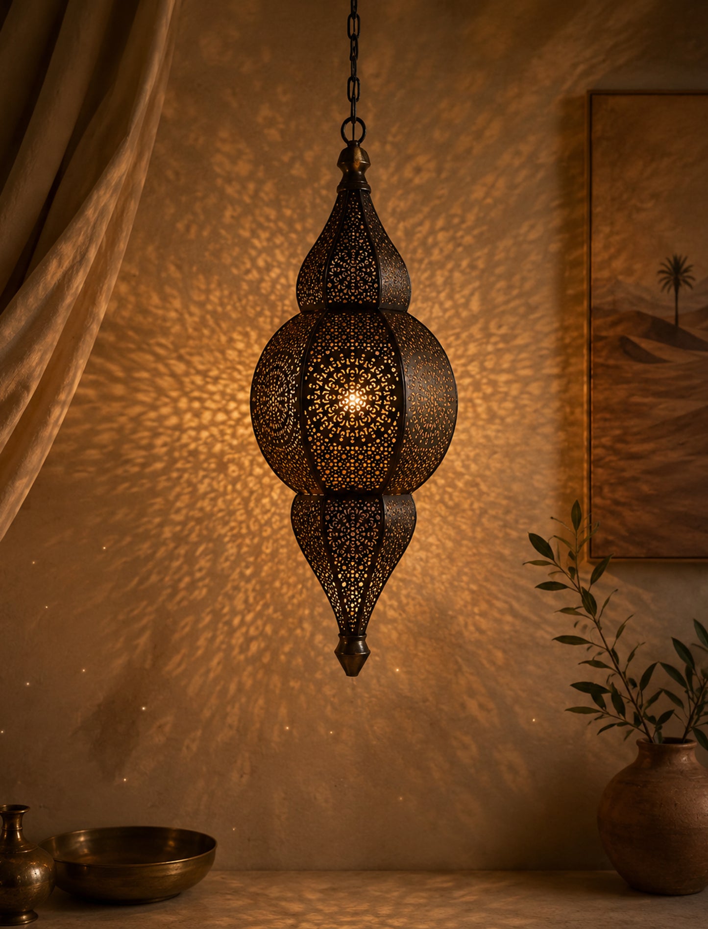 Classic Moroccan Nargis Hanging Lamp, Antique hanging pendant light