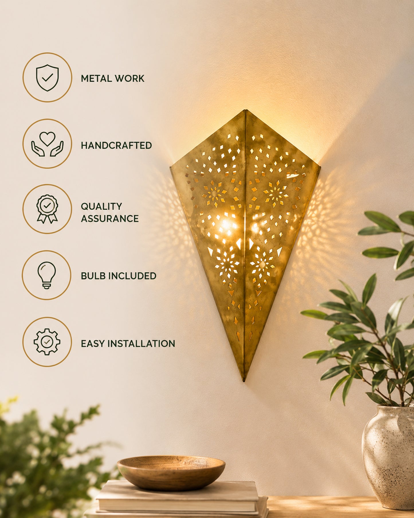 Homesake® Moroccan Metal Wall Sconce – Decorative Ambient Wall Light for Home Decor, Office, Festive Decor