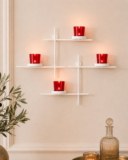 Homesake® White Scorching Ladder with Pair of Votive Red Wall Hanging Candle Tealight Holder, Set of 2