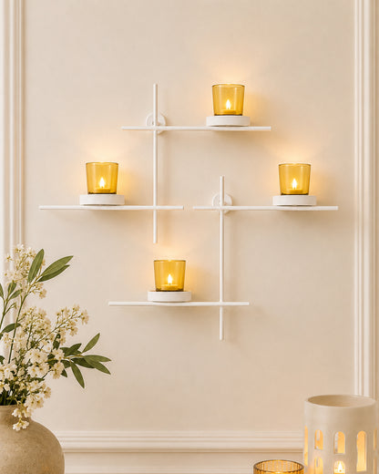 Homesake® White Scorching Ladder with Pair of Votive Red Wall Hanging Candle Tealight Holder, Set of 2