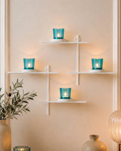 Homesake® White Scorching Ladder with Pair of Votive Red Wall Hanging Candle Tealight Holder, Set of 2