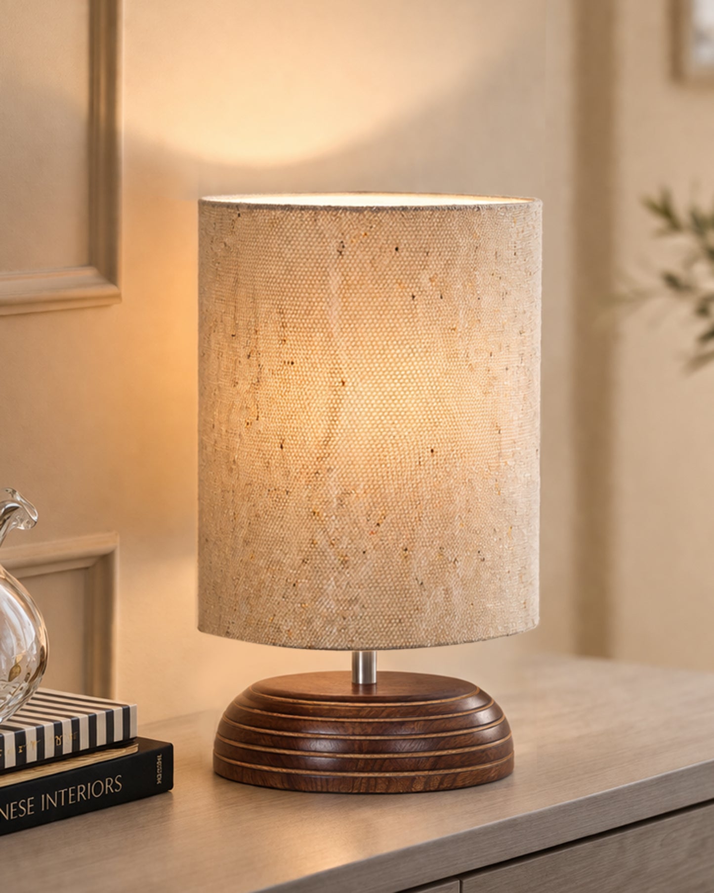 Modern Zen Wooden Lampshade Nightstand Lamps, Antique Base E27 Creative Reading Bedside Lamps Ideal for Bedroom, Pebble, Bird Cylinder