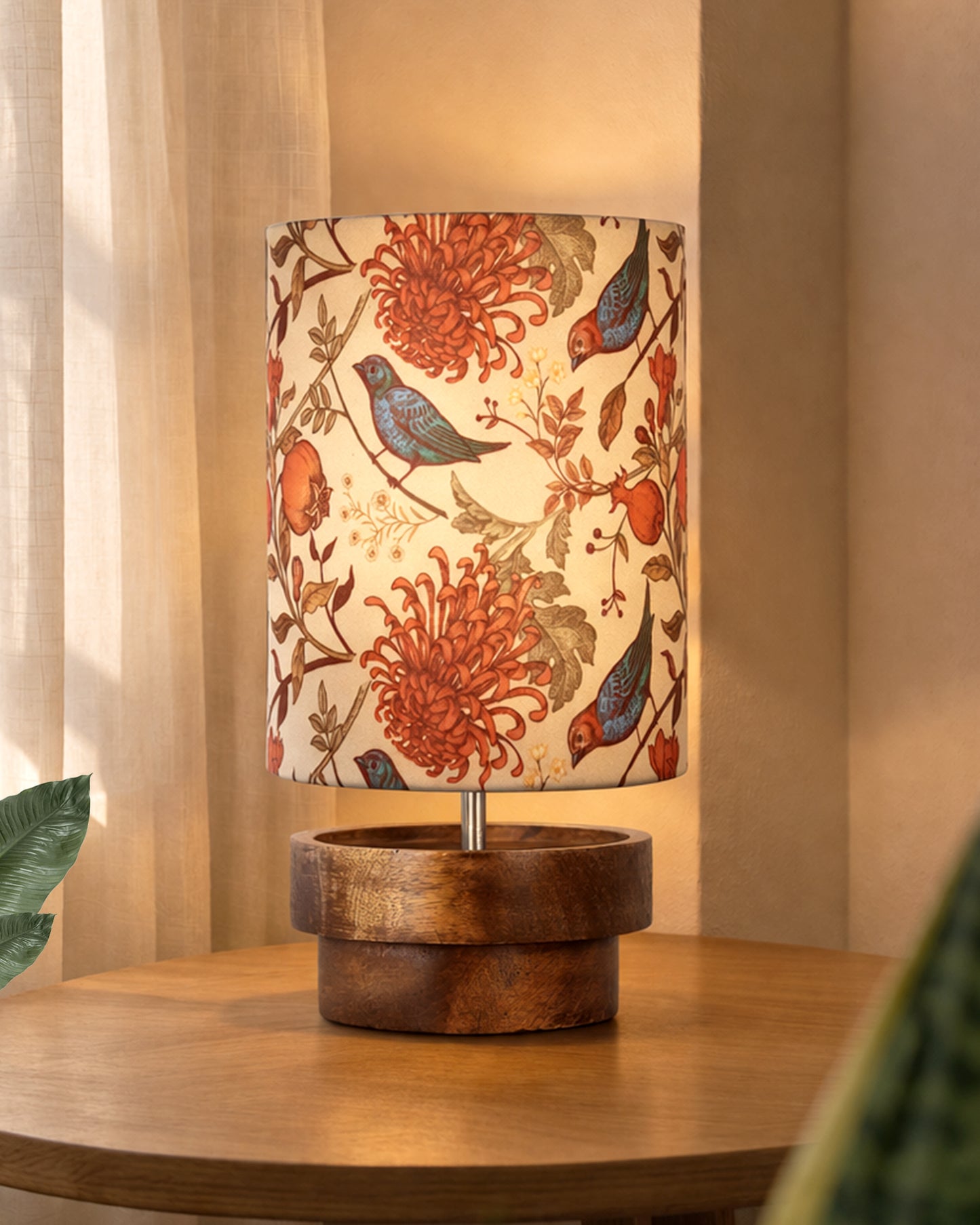 Modern Zen Wooden Lampshade Nightstand Lamps, Antique Base E27 Creative Reading Bedside Lamps Ideal for Bedroom, Concentric, Bird Cylinder