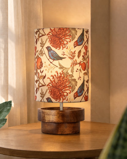 Modern Zen Wooden Lampshade Nightstand Lamps, Antique Base E27 Creative Reading Bedside Lamps Ideal for Bedroom, Concentric, Bird Cylinder
