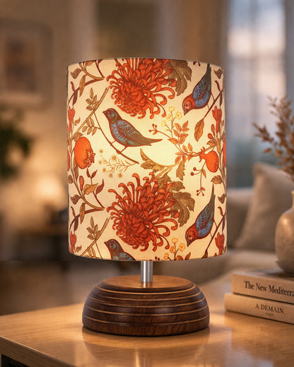 Modern Zen Wooden Lampshade Nightstand Lamps, Antique Base E27 Creative Reading Bedside Lamps Ideal for Bedroom, Pebble, Bird Cylinder