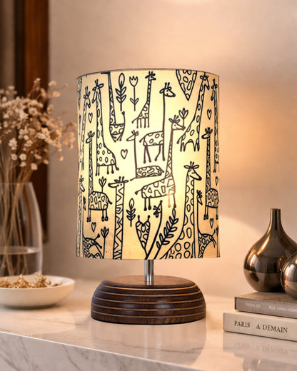 Modern Zen Wooden Lampshade Nightstand Lamps, Antique Base E27 Creative Reading Bedside Lamps Ideal for Bedroom, Pebble, Bird Cylinder
