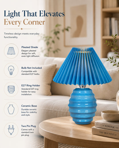 Homesake® Bedside Ceramic Table Lamp, Classic Desk lamp for Living Room Bedroom, Farmhouse Nightstand Lamps Ribbed with White Fabric Shade