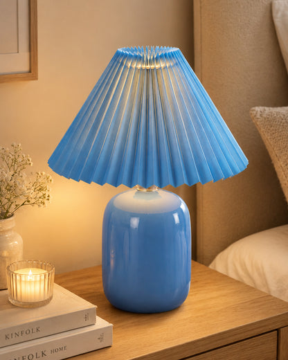 Modern Small Ceramic Table Lamp, Bedside Desk lamp for Living Room Bedroom, Farmhouse Nightstand Lamps Glossy Dovel