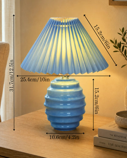 Homesake® Bedside Ceramic Table Lamp, Classic Desk lamp for Living Room Bedroom, Farmhouse Nightstand Lamps Ribbed with White Fabric Shade
