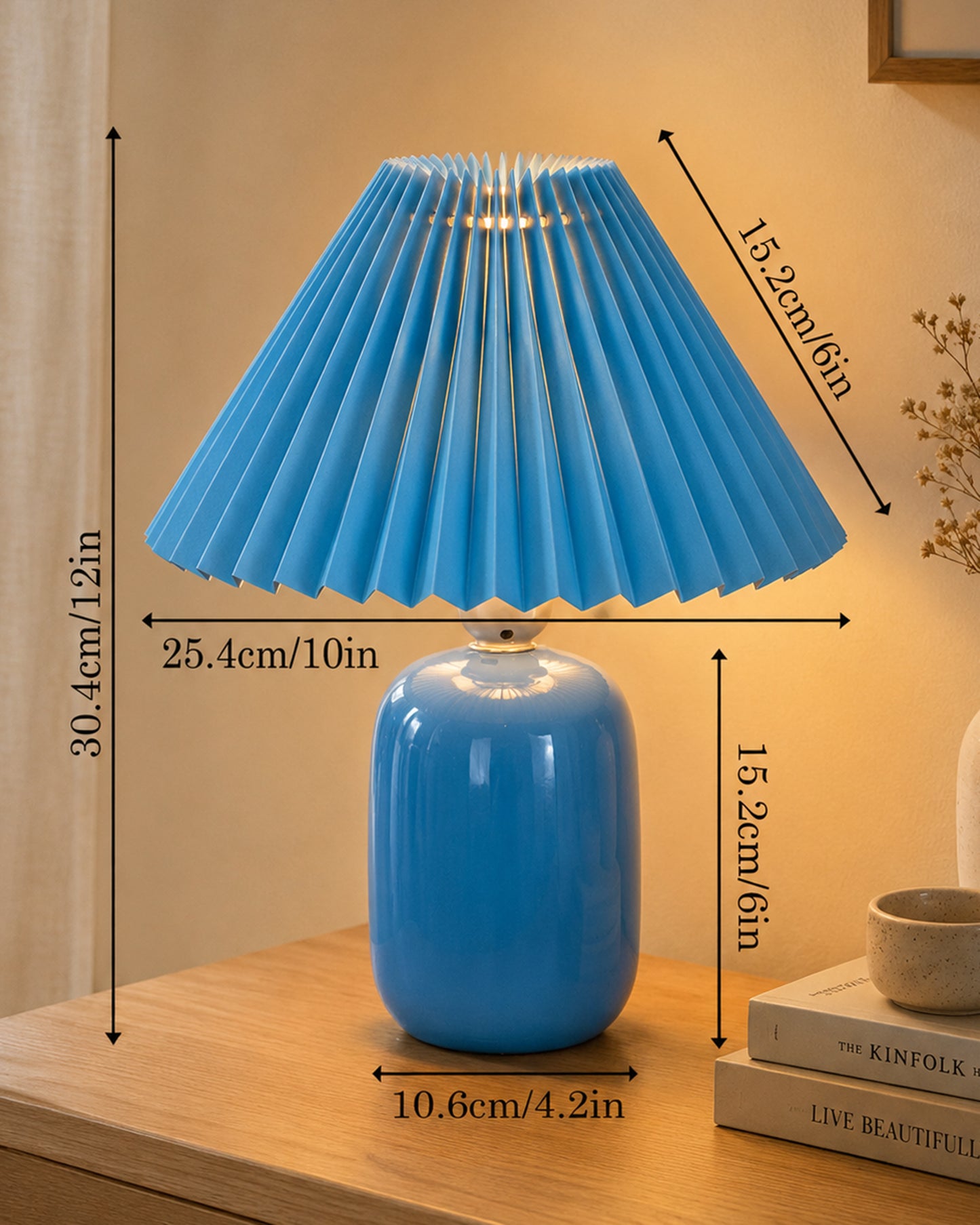 Modern Small Ceramic Table Lamp, Bedside Desk lamp for Living Room Bedroom, Farmhouse Nightstand Lamps Glossy Dovel