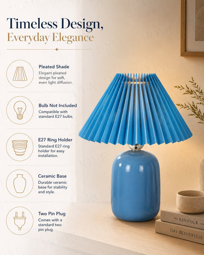 Modern Small Ceramic Table Lamp, Bedside Desk lamp for Living Room Bedroom, Farmhouse Nightstand Lamps Glossy Dovel