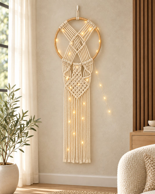 Macrame Wall Hanging Dream Catcher, Large Handmade Crochet Decor for Bedroom, Home Decor for Apartment Living Room Bedroom Baby Nursery Dorm set of 1
