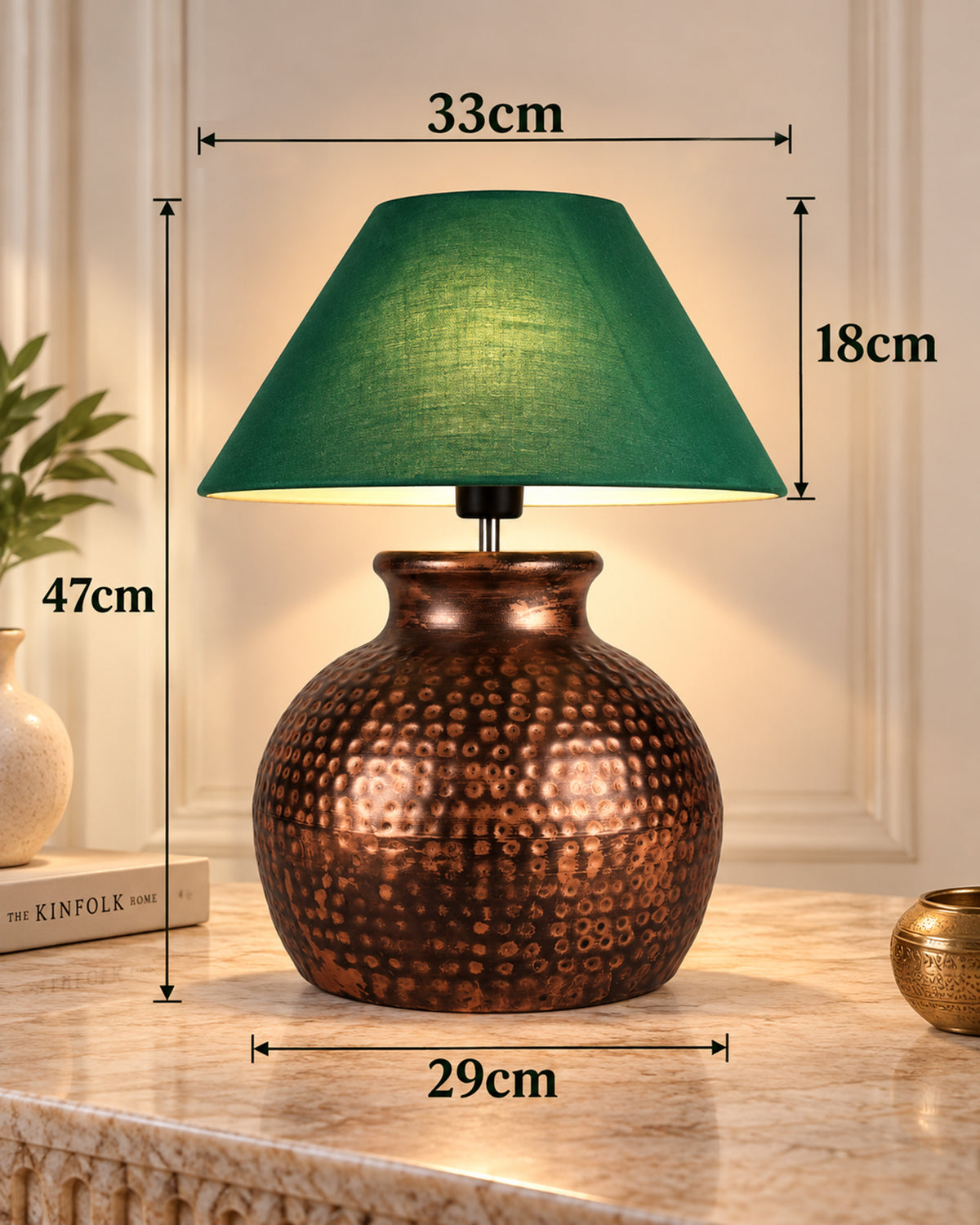 Pot Antique Table Lamp Hammered Oil-Rubbed Bronze Metal Linen Drum Shade for Living Room Family Bedroom
