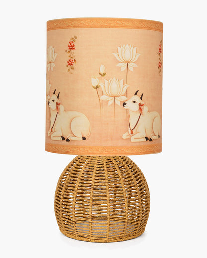 Homesake® Shade Rattan Table Lamp for Bedroom & Living Room, Natural Wicker Bedside Lamp for Bedroom, Living Room & Home Décor, E27 Holder, Livra, Scandinavian, Minimal Style Lighting (Round, Jute)